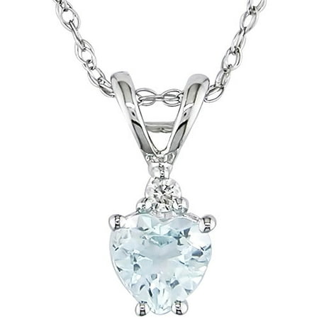 Tangelo 3/8 Carat T.G.W. Aquamarine Heart and Diamond Accent 10kt White Gold Pendant, 17