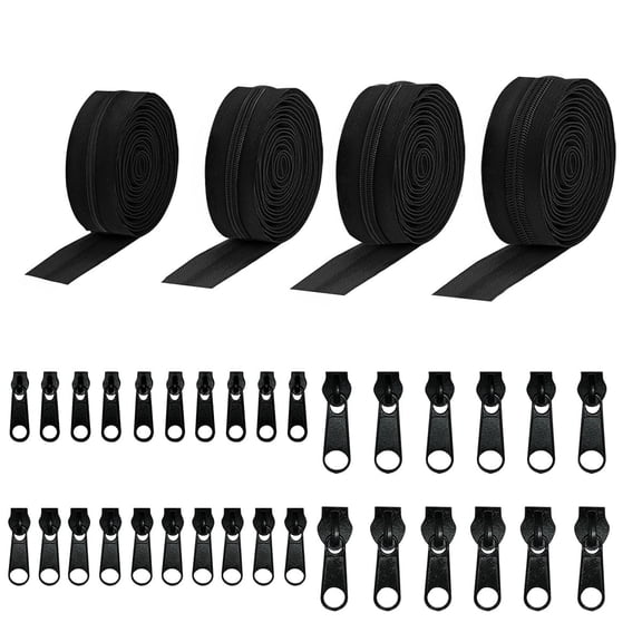 Amtvuzy Black Continuous Zipper by The Yard, 16 Yards Nylon Coil Zippers Assortment with Sliders – 4 Sizes #3 #5 #8 #10 for Sewing, Tailoring, Pillows, Purses, Luggage, Tents and Crafting
