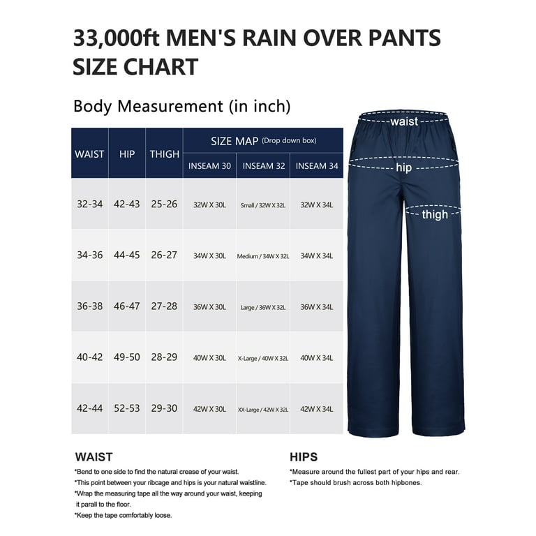 33,000ft Women's Rain Pants, Lightweight Waterproof Rain Over Pants,  Windproof Hiking Pants for Outdoor, Fishing, Rainy Day 