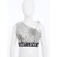 thumbnail image 4 of TSSOE Boys Girls Cheerleading Stage Performance Shirt Athletic Hip Hop Jazz Tank Crop Tops Sequins Dance Vest A Silver 5-6, 4 of 8