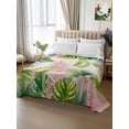 thumbnail image 3 of Queen Flat Sheet Only Green Pink Tropical Leaves on Burlap Soft Microfiber Cooling Bedding Sheets Watercolor Plant Monstera Flat Bed Sheet, 3 of 9
