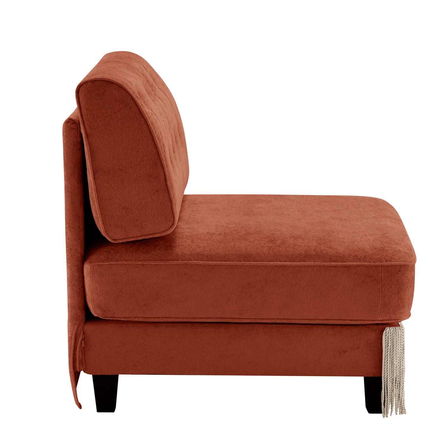 Hommoo Comfort Velvet Fabric Armless Sofa, Button Tufted Design & Floor-grazing Tassel, Red Brown