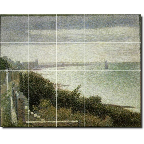 Ceramic Tile Mural-Georges Seurat Waterfront Painting 207. 21.25" w x 17" h using (20) 4.25 x 4.25 ceramic tiles