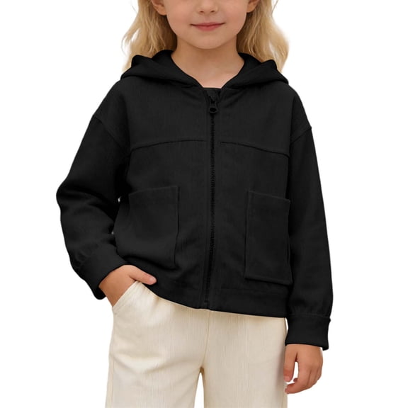 JAJAHO Kids Girls Hooded Jacket Lightweight Spring Long Sleeve Zip Up Hoodies With Pockets Outwear 4-10 Years Trendy Tops