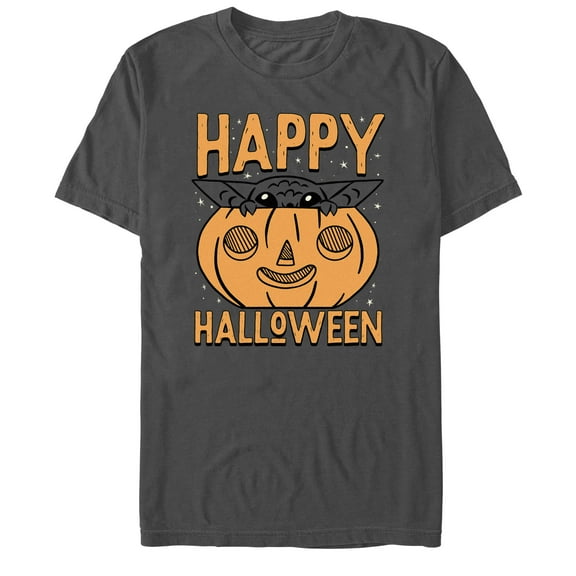 Men's Star Wars: The Mandalorian Halloween Grogu Pumpkin Peek  Graphic Tee Charcoal Medium