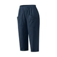 thumbnail image 3 of Womens Cotton Linen Capri Pants Summer Casual Elastic Waist Capris Relaxed Fit Solid Color Pants with Pockets, 3 of 5