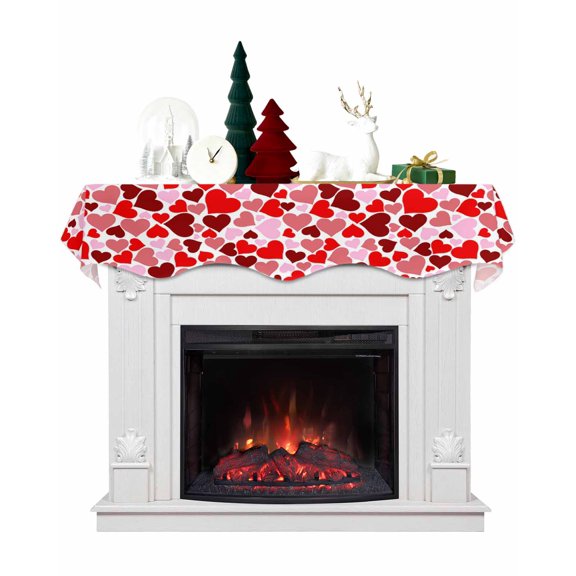 Valentines Fireplace Mantel Scarf Table Runner, Red Pink Love Heart Winter Garland Mantel Top Tablerunners Dresser Scarves Cover Decorations for Windows Party Living Room 70''x17''