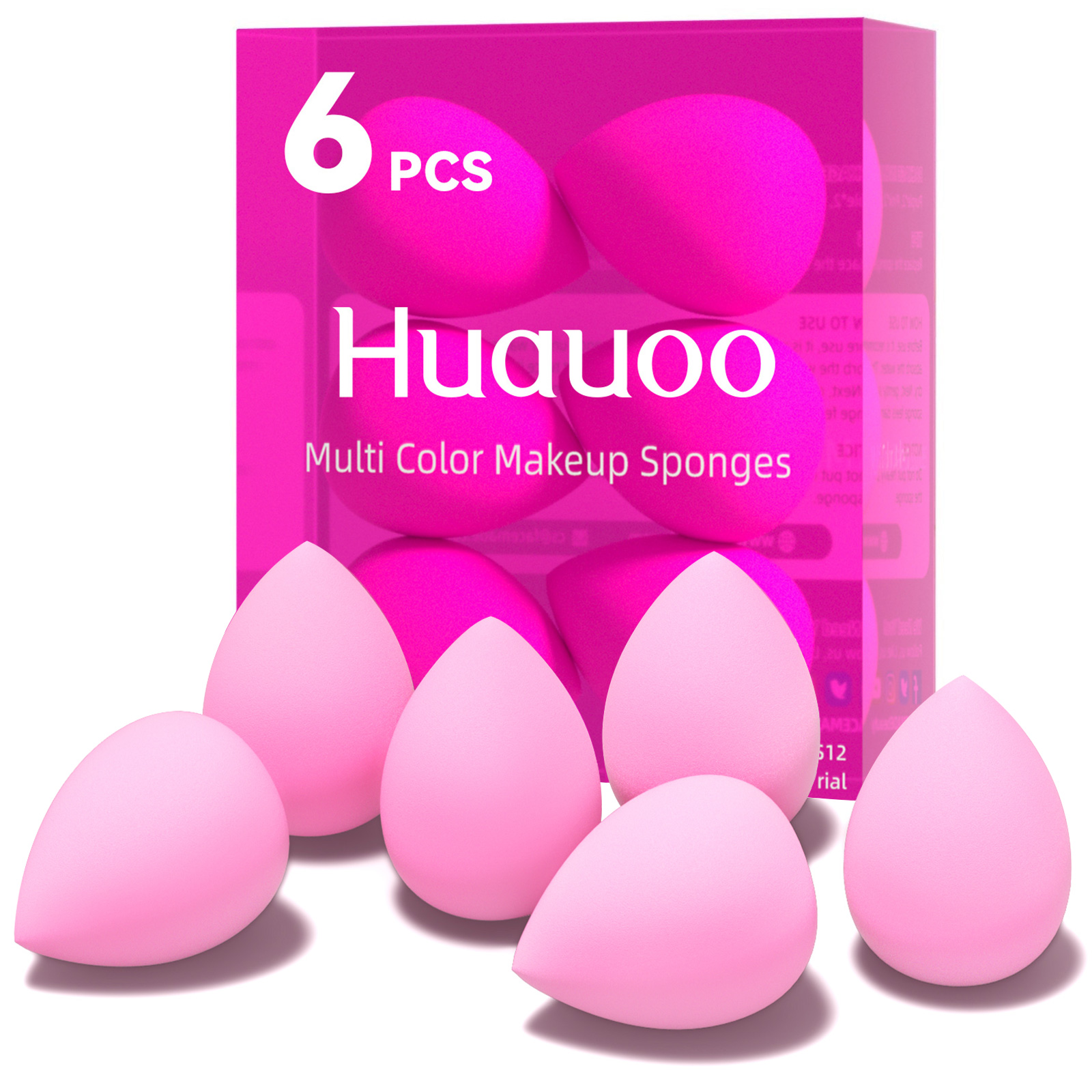 Huauoo 6 Pcs Makeup Sponges Set, Makeup Sponges for Foundation, Latex Free Beauty Sponges, Pink
