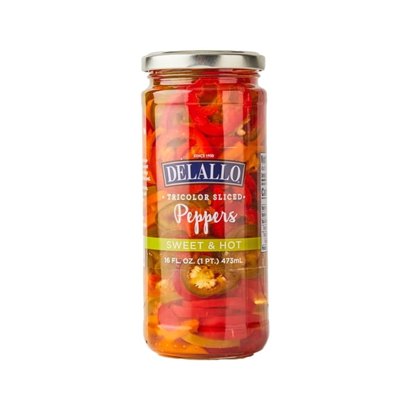 (Pack of 6), DeLallo Sliced Sweet & Hot Peppers, 16 fl oz