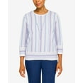 thumbnail image 4 of Alfred Dunner Womens Womens Crewneck Three-Quarter Bell Sleeve Stripe Sweater With Removable Necklace, 4 of 6