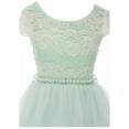 thumbnail image 3 of Little Girl Cap Sleeve Lace Pearl Tulle Graduation Wedding Flower Girl Dress USA Mint 4 JKS 2133P BNY Corner, 3 of 5