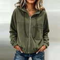 thumbnail image 2 of Tqcoqu Corduroy Zip Up Hoodie Jacket for Women,Drawstring Hood Long Sleeve Loose Casual Outerwear Tops with Patch Pocket For Fall Winter,Army Green Women's S-XXXL, 2 of 10