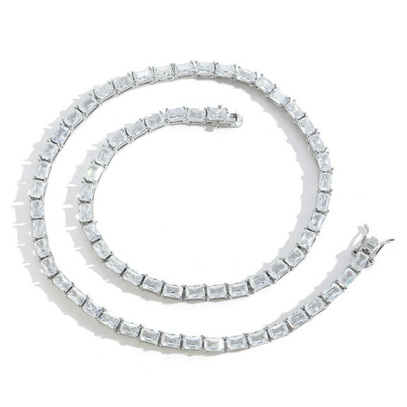 4*6MM Baguette Tennis Necklace for Women 18K Gold Plated Dainty Lab Diamond Necklace Chain CZ Necklaces for Women