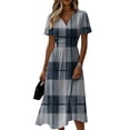 thumbnail image 2 of Minjewel Women's Plaid Mini Dress with V-Neck Short Sleeve - Gingham Summer Dress, Loose Flowy Beach Party Outfit, Preppy Comfy Vacation Top,Dark Blue,3XL, 2 of 6