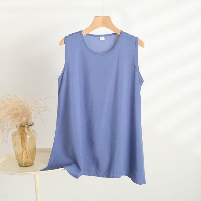 Débardeurs Grande Taille pour Femmes Sans Manches Col Rond Été Décontracté Couleur Unie Camisoles Amples Bleu XXXXXL