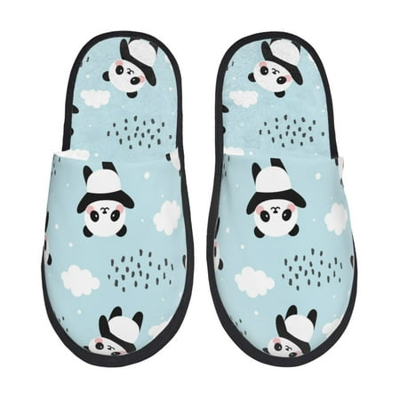 Balery Cute Panda Bear Slient Indoor Furry Fleece Comfort House Shoes Soft Non-Slip Home Shoes Cotton slippers House Slippers-- Medium