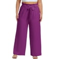 thumbnail image 3 of Cueply Womens Wide Leg Pants Plus Size Elastic Tie Knot Lounge Pants Loose Trousers with Pockets, 3 of 5