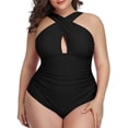 thumbnail image 1 of Trajes de baño de una pieza de talla grande con cruz frontal para mujer Trajes de baño con control de barriga Adepaton HMHZ263-5, 1 of 7