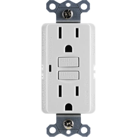 GE 15A Grounded GFCI Outlet, Internal Automatic Self-Testing, Test & Reset Buttons, White, 32073