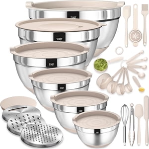 AOKIWO 32-Piece Mixing Bowls with Lids & Grater Set