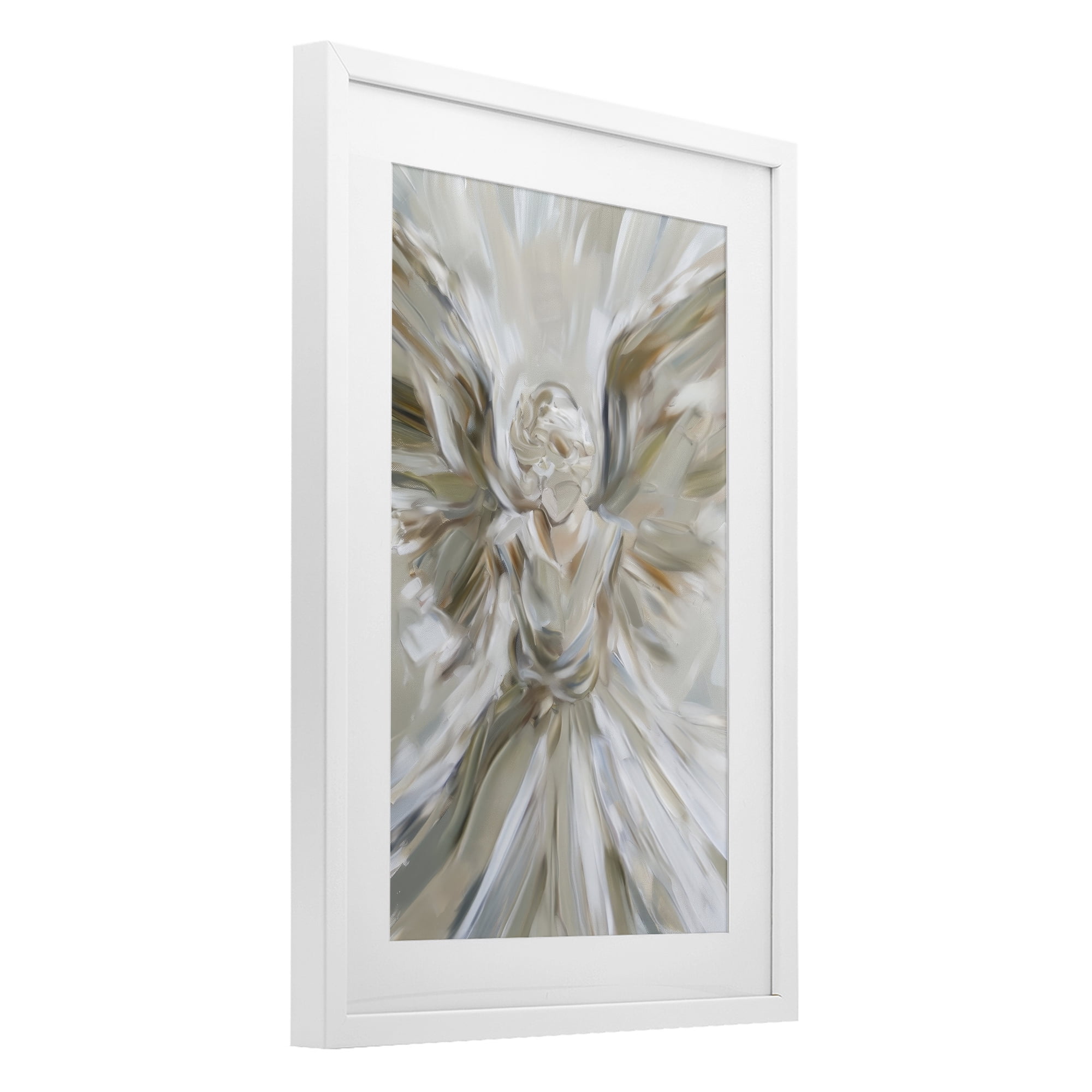 Stupell Industries Serene Angel with Flowing Wings White Framed Print Under Glass, design by Petal Prints Design