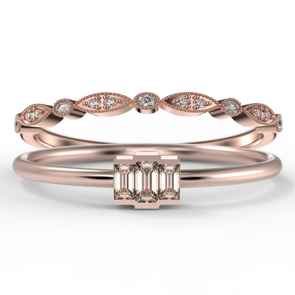 Dazzling 1.20 Carat Baguette Cut Trilogy Morganite Engagement Ring, Wedding Ring In 925 Sterling Silver With 18K Rose Gold Plating , Three Stone Ring, Bridal Set, Matching Band