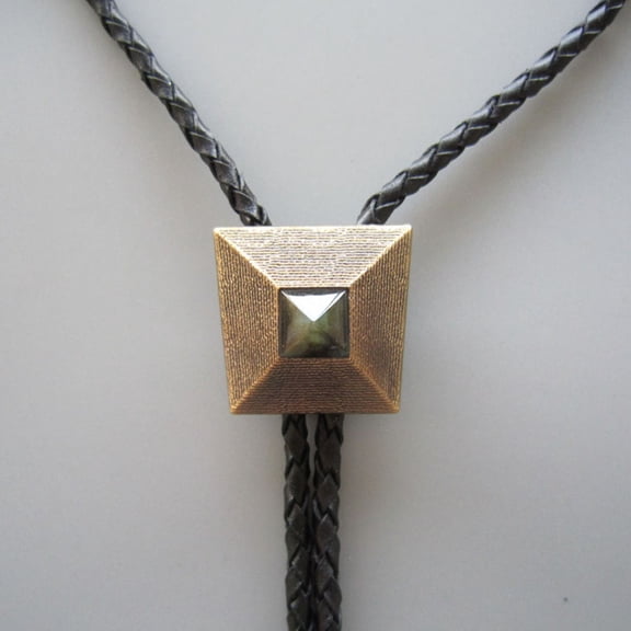 Vintage Gold Plated Labradorite Stone Window of Pyramid Bolo Tie