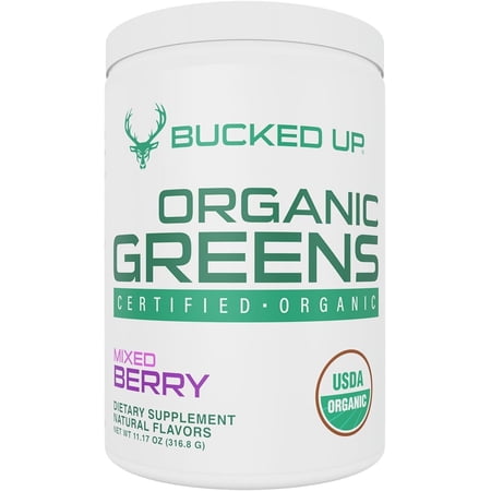 Bucked Up Organic Greens Powder, Superfood Drink Mix with 8 Essential Greens, Mixed Berry, 30 Servings (11.17 oz)