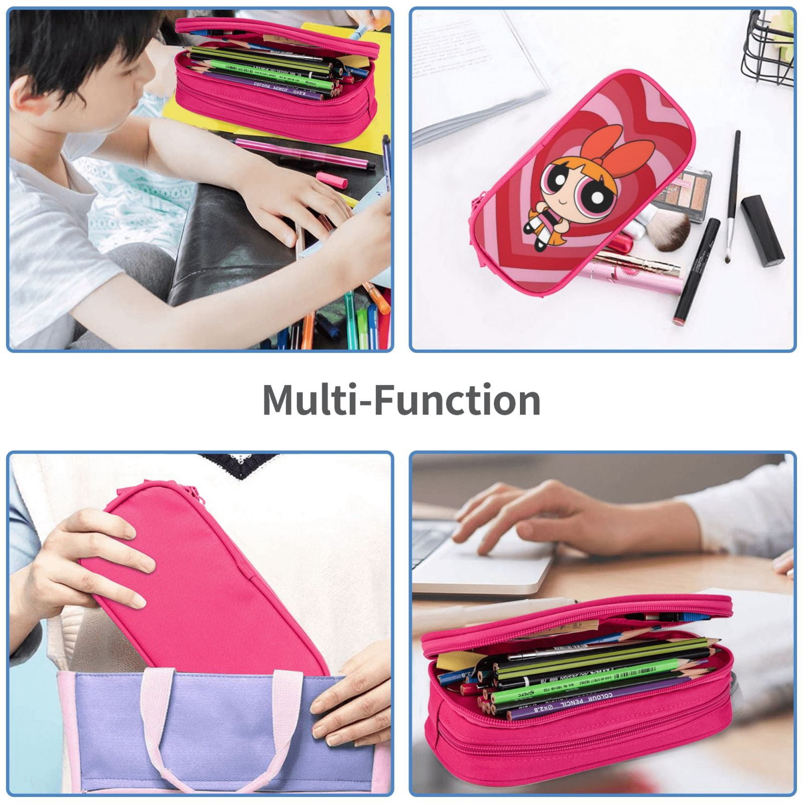 The Powerpuff Gi-rls Pencil Case Large Capacity Pencil Pouch Pen Bag Office Stationery Organizer Travel Makeup Bag Pink