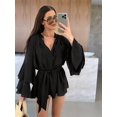thumbnail image 5 of Women'S Layered Bell Sleeve Tie Neck Mini Dresses Ruffle Belted Tunic Dress Black XL, 5 of 8