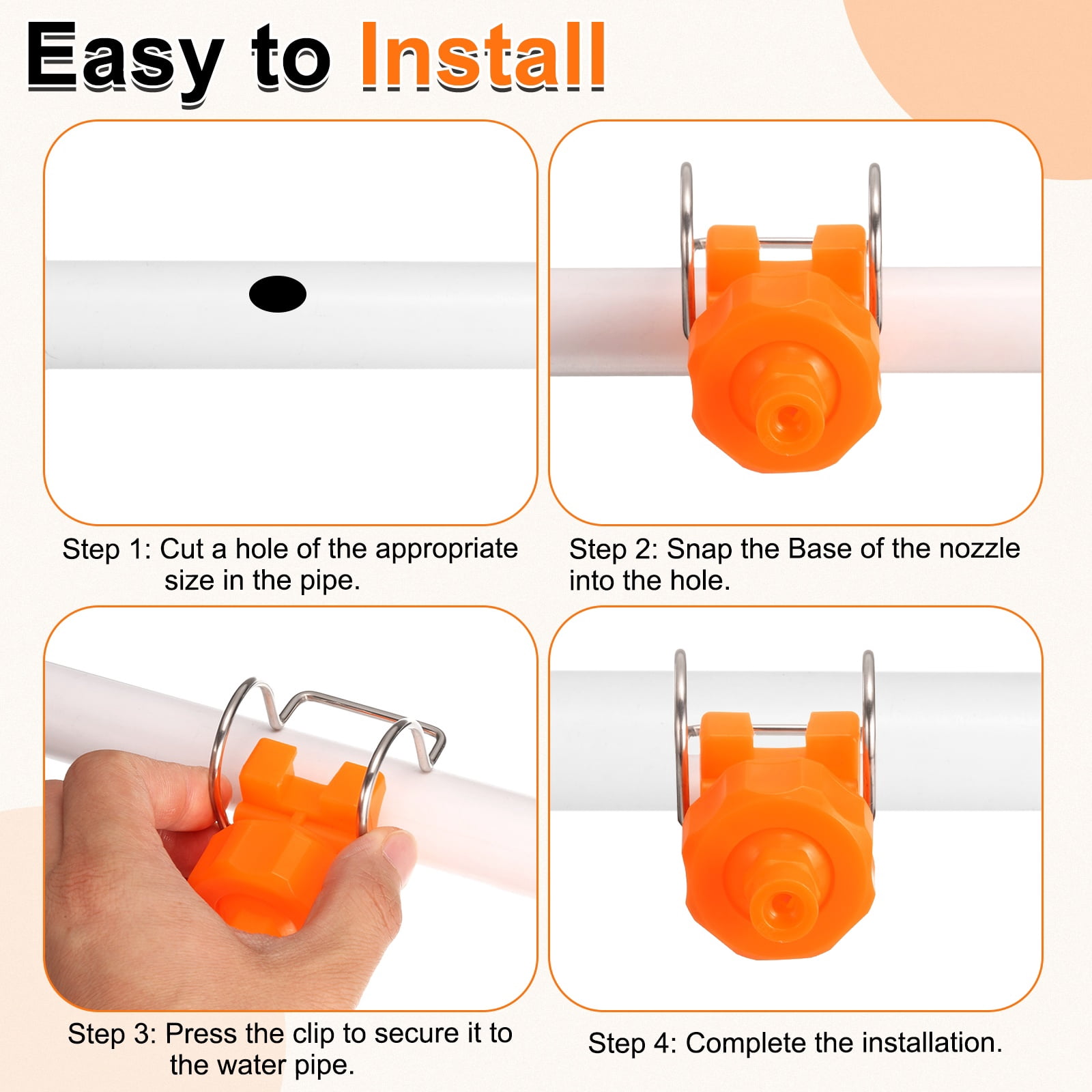 10Pack 65 Degree Spray Nozzle with Clip Fit 50mm/2" Hose, 0.56m³/h