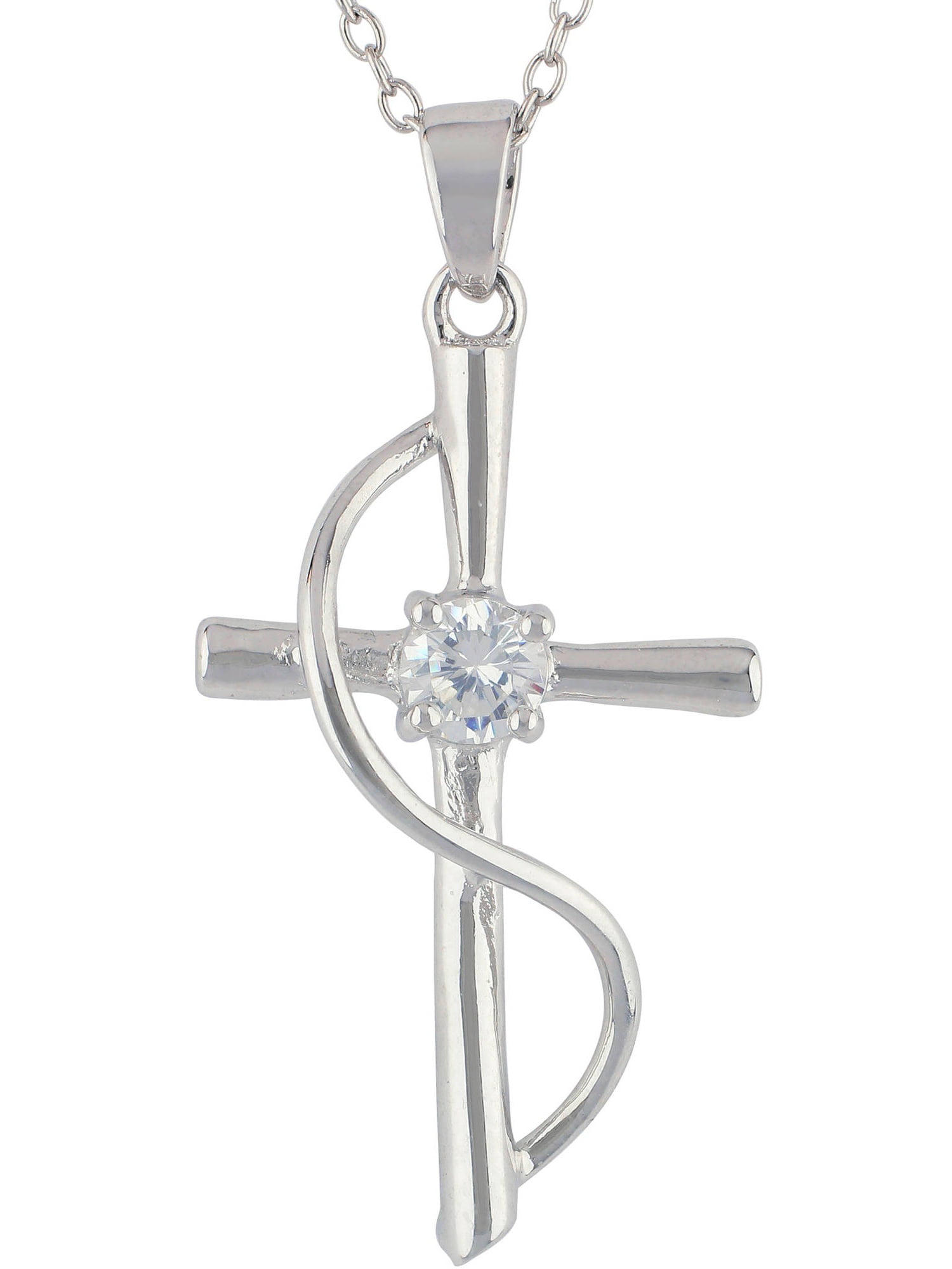Brilliance Fine Jewelry Sterling Silver Simulated Diamond Cross Necklace