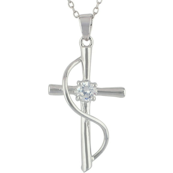 Brilliance Fine Jewelry Adult Sterling Silver Simulated Diamond Cross Necklace