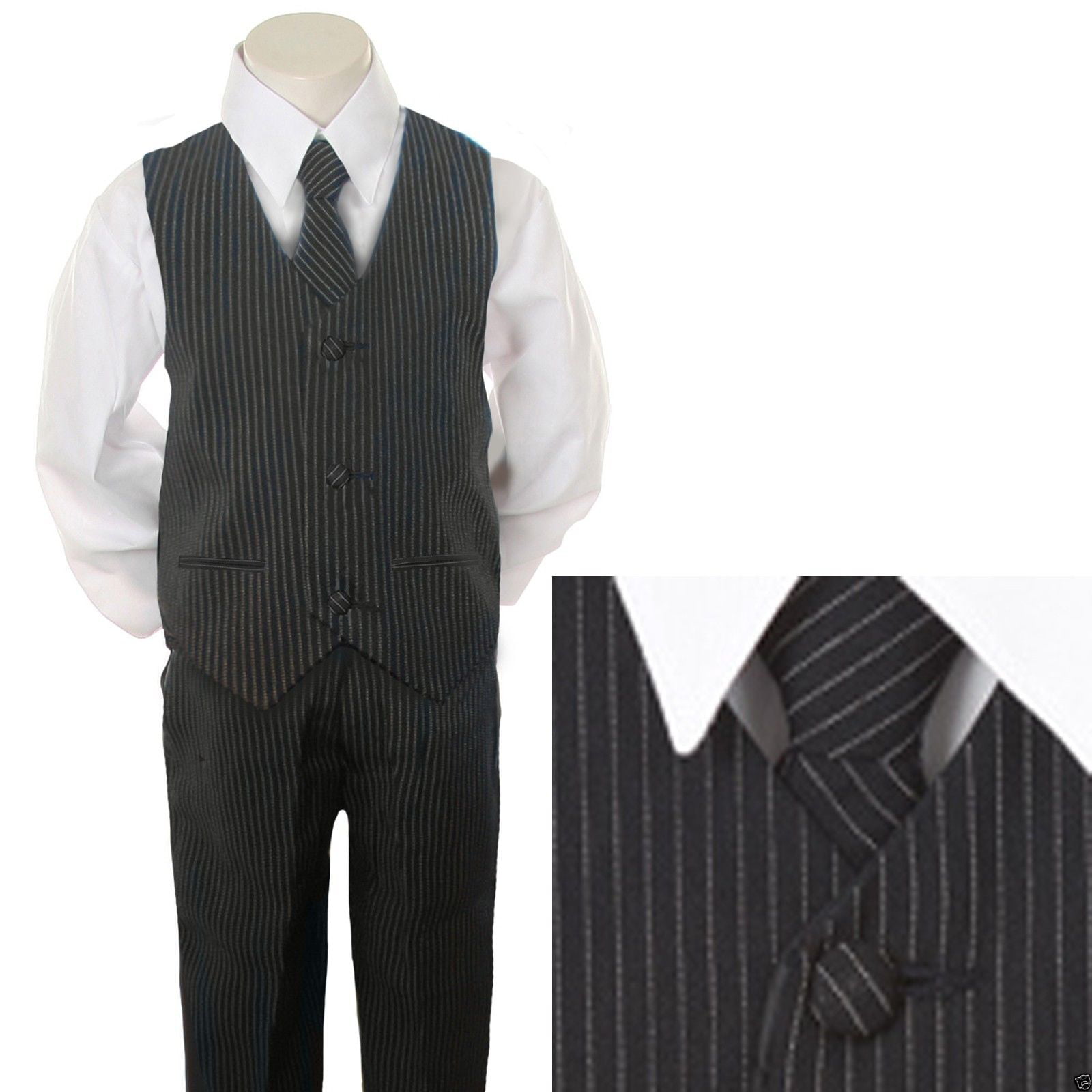 Toddler Boys Recital Gray/Blue//Black Party Vest Suit Set Sz: XL to 6 