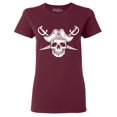thumbnail image 1 of Shop4Ever Women's White Pirate Captain Skull with Scimitars Graphic T-Shirt Medium Maroon, 1 of 5