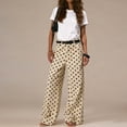 thumbnail image 5 of LWavelet Womens Polka Dot Wide Leg Pants High Waisted Belted Daily Casual Pants Beige M, 5 of 6
