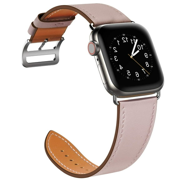 SAWE Compatible with Apple Watch Band 44mm 42mm, Genuine Leather Band Replacement Strap Compatible with Apple Watch Series 6 5 4 (44mm) Series 3 2 1 (42mm) SE/Sport and Edition (Pink)