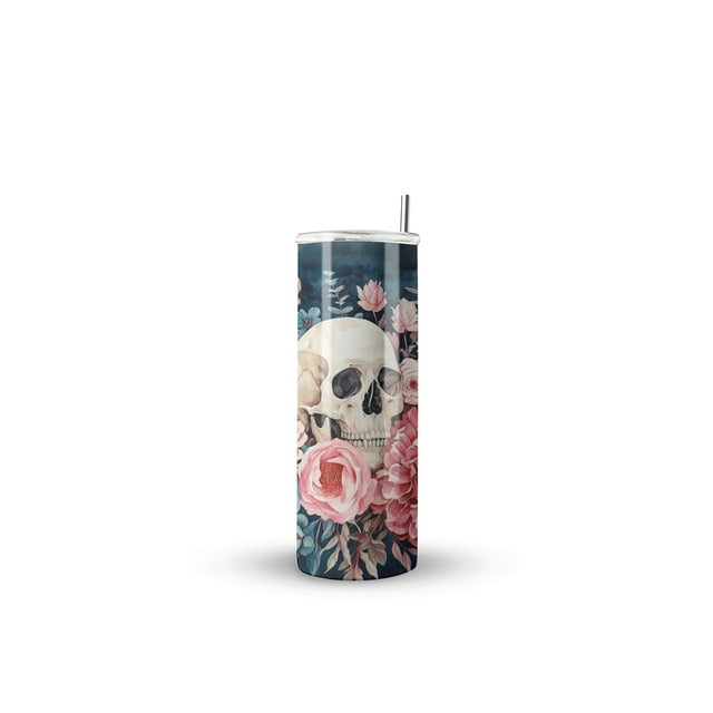 Termo Skinny De Acero Popote 600ml Calavera Mod.g9