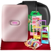 INSTAX Mini Link Smartphone Printer (Dusky Pink) + Case, Fujifilm Instax Mini Twin Film (20 Exposures), Colorful Frames with Hanging Clips, Funky Frames & Fibertique Microfiber Cleaning Cloth