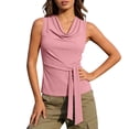 thumbnail image 2 of Babysbule Women's Cowl Neck Sleeveless Ribbed Knit Tank Top Side Tie Slim Fit Casual Summer Blouse for Women, 2 of 9