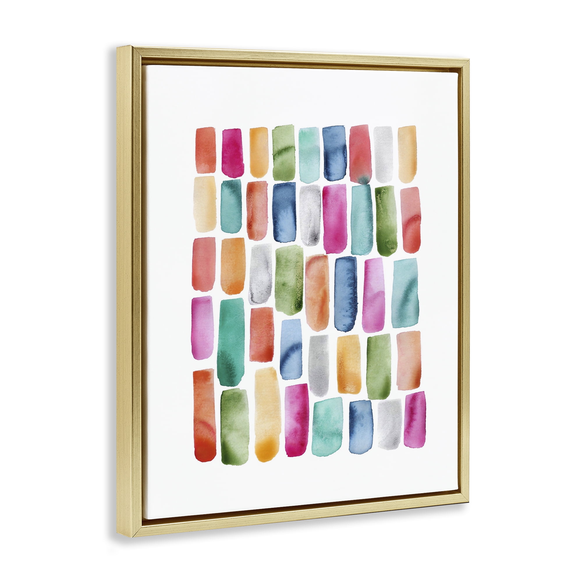Stupell Industries Bright Abstract Brushstrokes Abstract Painting Gold Floater Framed Art Print Wall Art, 25 x 31