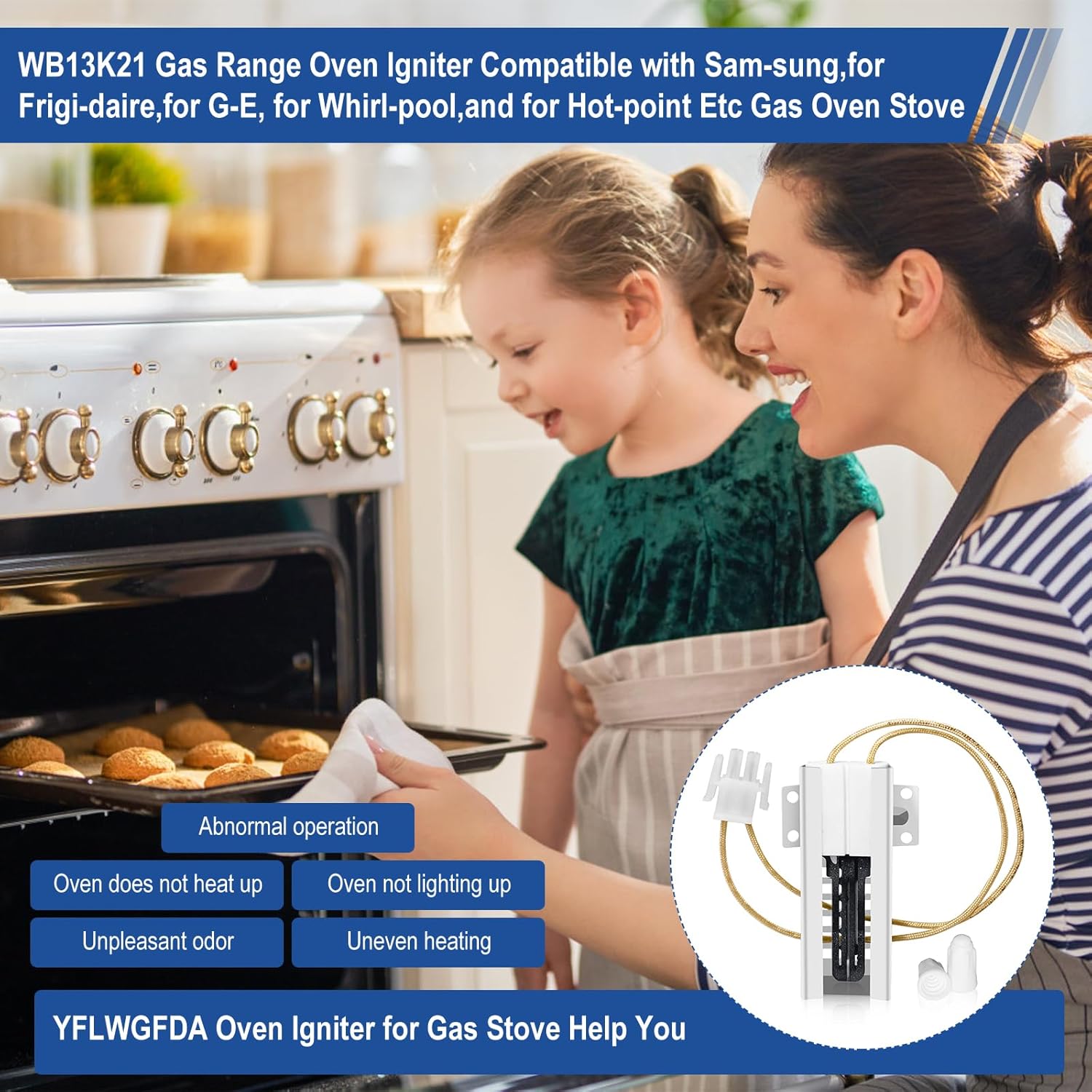 WB13K21 Gas Ran Oven Igniter,Oven Igniter for G-E Frigi-daire Hot-point Ken-more Sam-sung Gas Oven Igniter 5303935066,WB13K0021,WB13K10026, WB13T10045,Replace DG94-00520A Norton 501a,AP2020569 Etc.