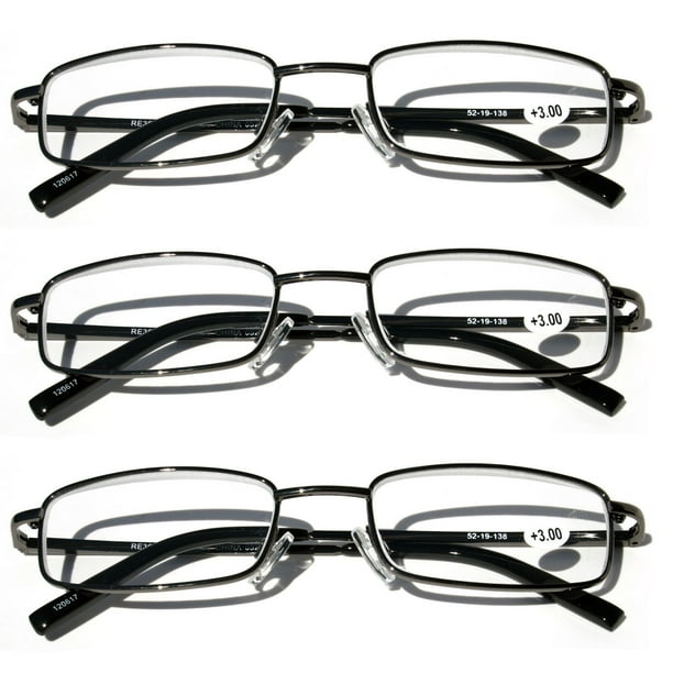 V.W.E. Readers 3 Pack of Thin Slim Rectangular Metal Aviator Reading