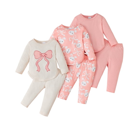 12 Months Baby Girls Clothes 18 Months Girls 3 Pack Fall Winter Outfits Toddler Girl Long Sleeve Top Pants 6PCS Clothing Set Pink