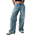 thumbnail image 1 of FOCUSNORM Pantalon en Denim pour Femmes Printemps Été Taille Basse Jambe Grand avec Multiples Poches, 1 of 9