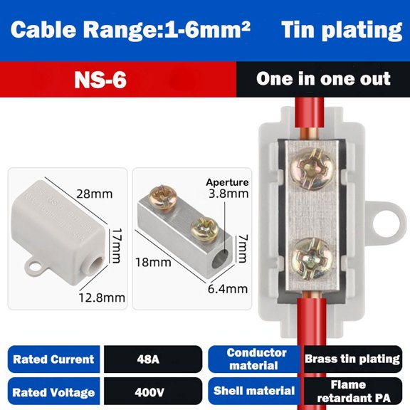 Quick Electrical Cable Splice Docking Conductor Brass Terminal Blocks Wiring Connector High Power Splitter Wire Connector Fast Connector Quick Terminal Block NS-6B