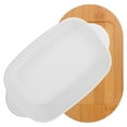 thumbnail image 4 of Ceramic Dish Baking Tray Rectangular Bakeware Porcelain Baking Small Dish With Wood Base, 4 of 9