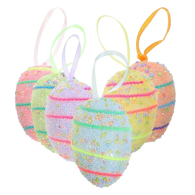 6Pcs Easter Egg Decorations Easter Hanging Foam Eggs Ornament for Easter DIY Crafts Spring Party