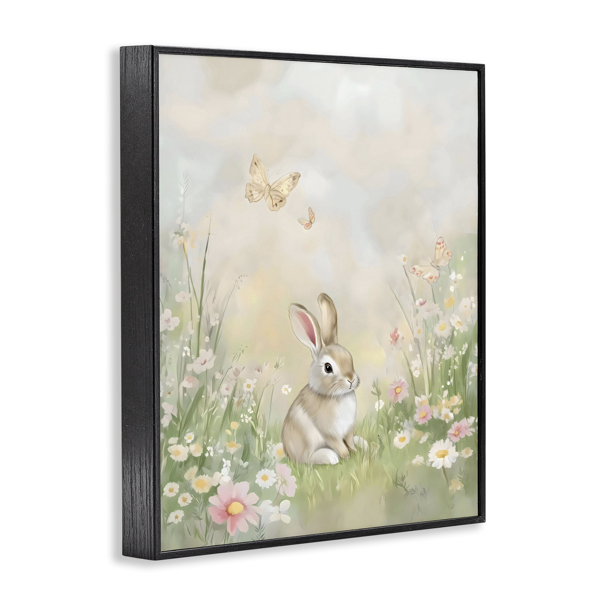 Stupell Industries Nursery Bunny in Meadow Black Framed Giclee Art, design by Arlington Prints