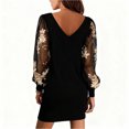 thumbnail image 5 of Women's Casual Dress Long Sleeve V-Neck Printed Lace Trim Loose Fit Comfortable Midi Dress for Spring Fall,Khaki,M, 5 of 5
